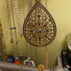 Dream Catcher-Bronze Long Chain Pendant Necklace